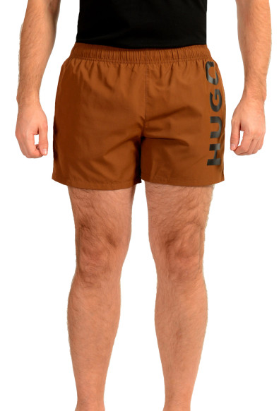 Hugo Boss Men's "ABAS" Brown Logo Print Swim Board Shorts