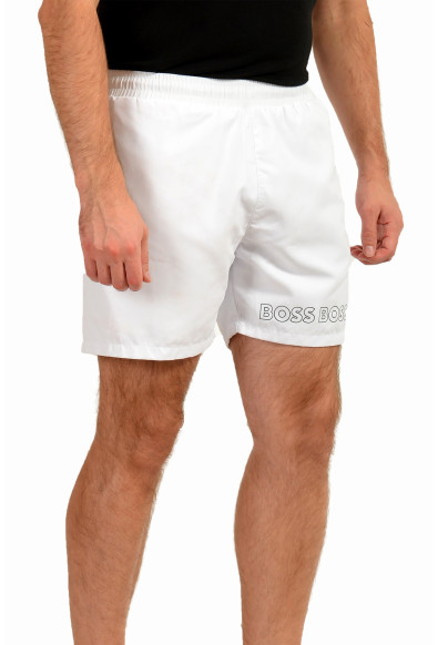 Hugo Boss Men's "Dolphin" White Logo Print Swim Board Shorts: Picture 2