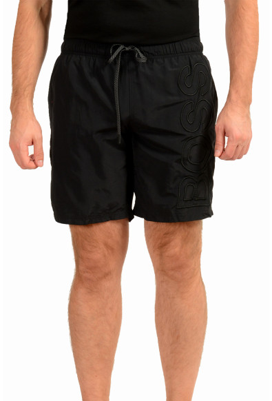 Hugo Boss Men's "Whale" Black Logo Print Swim Board Shorts 