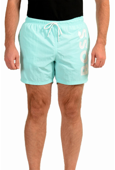 Hugo Boss Men's "Octopus" Blue Logo Print Swim Board Shorts
