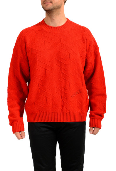 Versace Men's Red Heavy Knitted Crewneck 100% Wool Pullover Sweater