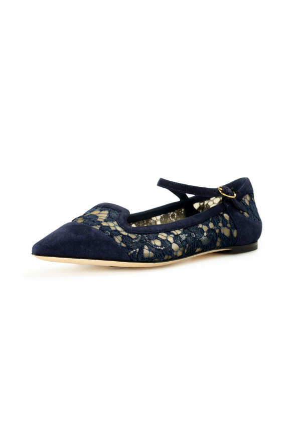 Dolce & Gabbana Women's Navy Blue Lace Leather Ballet Flat Shoes