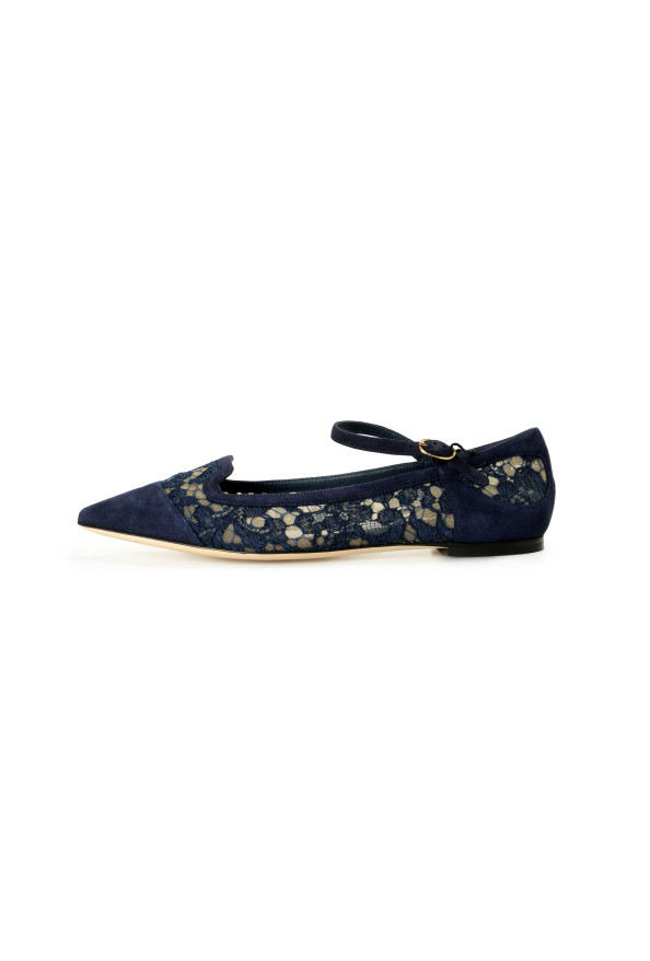 Dolce & Gabbana Women's Navy Blue Lace Leather Ballet Flat Shoes: Picture 2