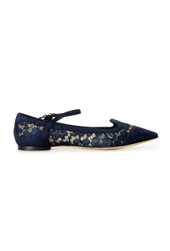 Dolce & Gabbana Women's Navy Blue Lace Leather Ballet Flat Shoes: Picture 4
