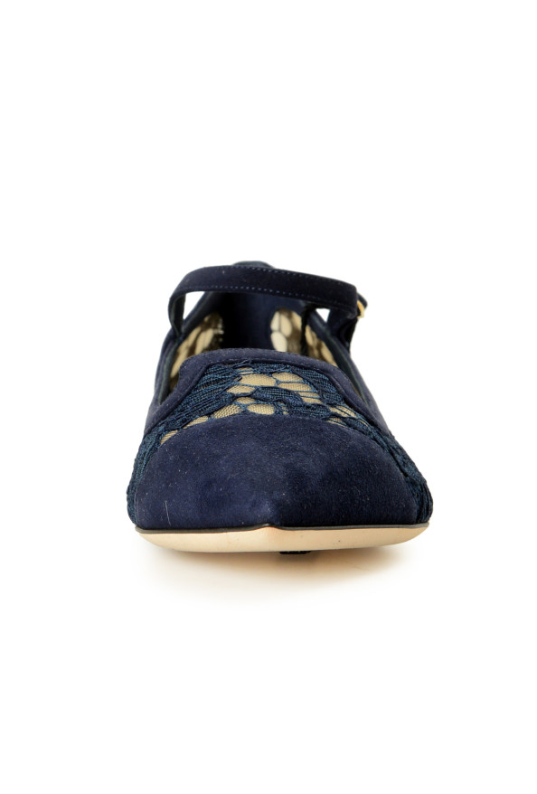 Dolce & Gabbana Women's Navy Blue Lace Leather Ballet Flat Shoes: Picture 5
