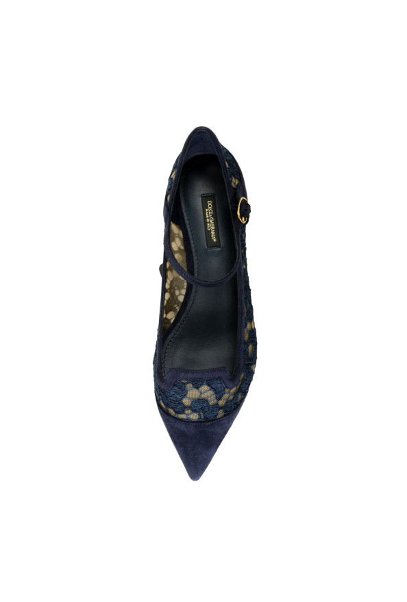 Dolce & Gabbana Women's Navy Blue Lace Leather Ballet Flat Shoes: Picture 7