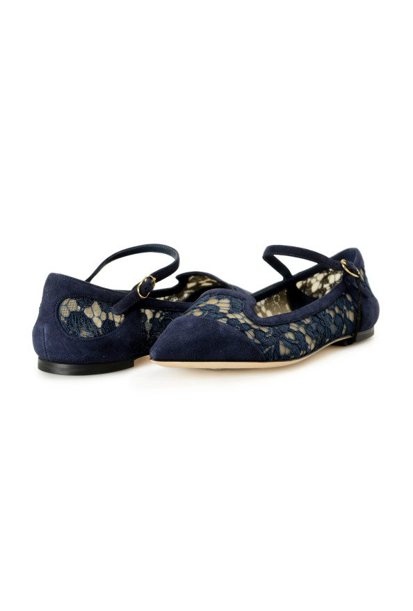 Dolce & Gabbana Women's Navy Blue Lace Leather Ballet Flat Shoes: Picture 8
