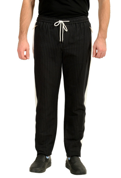 Dolce & Gabbana Men's Black Striped Linen Elastic Waist Pants