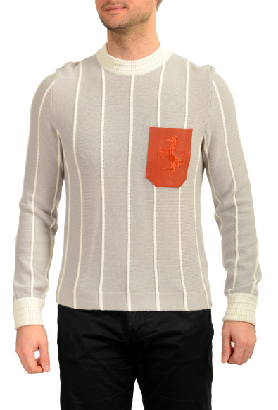 Scuderia Ferrari Men's Striped Grey 100% Cashmere Pullover Sweater 