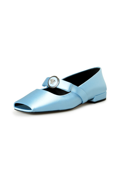 Versace Women's Medusa Logo Blue Satin Ballet Flats Shoes