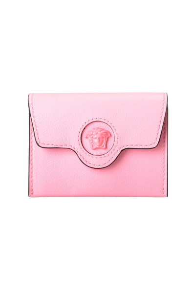 Versace Women's Dark Rose Pebbled 100% Leather Medusa Head Card Case Wallet