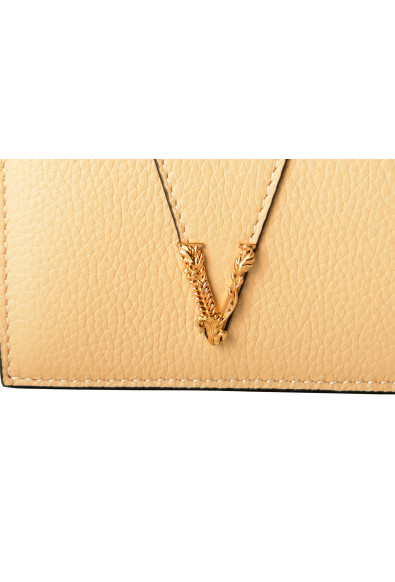 Versace Women's Gold V Logo Beige 100% Leather Card Case Compact Wallet: Picture 2