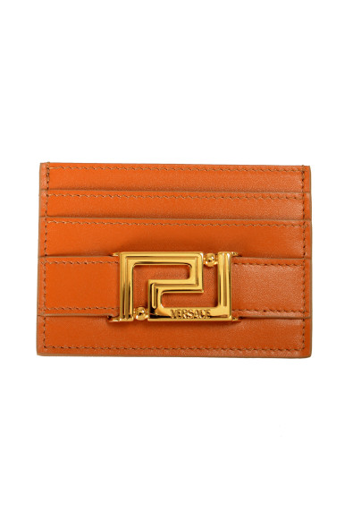 Versace Brown "Greeca" Metal Logo 100% Leather Card Case Holder