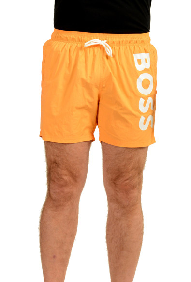 Hugo Boss Men's "Octopus" Light Orange Logo Print Swim Board Shorts