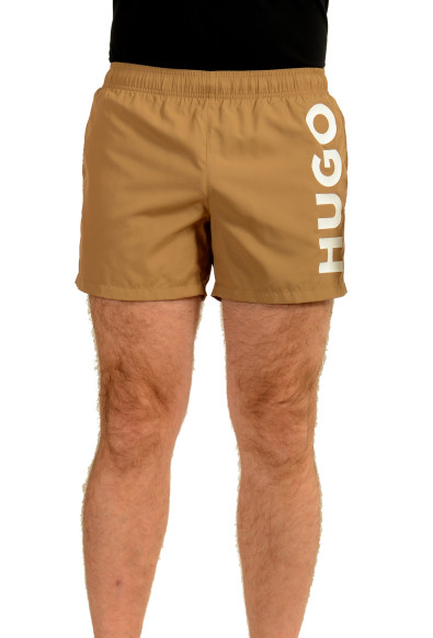 Hugo Boss Men's "ABAS" Light Brown Logo Print Swim Board Shorts