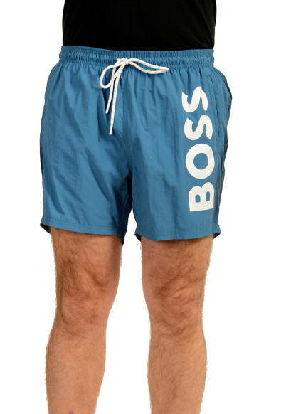 Hugo Boss Men's "Octopus" Blue Logo Print Swim Board Shorts 