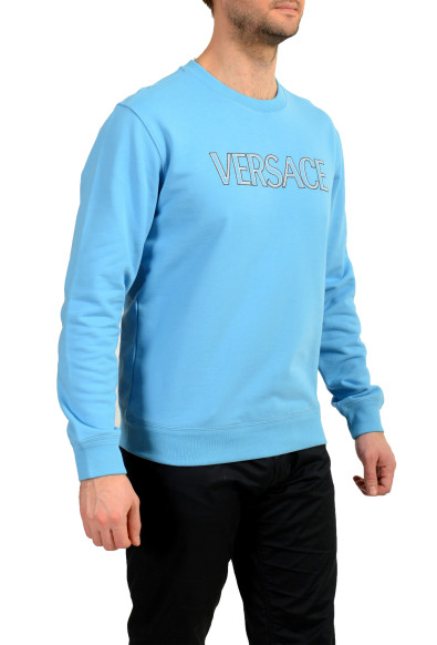 Versace Men's Sky Blue Logo Embroidered Fleece Cotton Sweatshirt: Picture 2