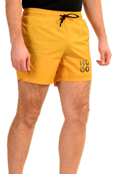 Hugo Boss Men's "PAOL" Mustard Yellow Logo Print Swim Board Shorts: Picture 2