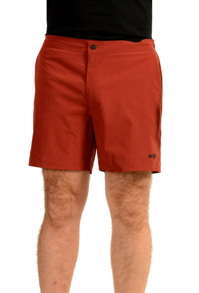 Hugo Boss Men's "Dean" Brick Red Logo Print Swim Board Shorts