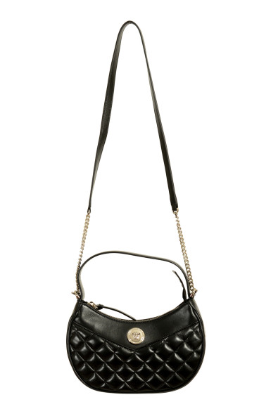 Versace Women's "Half Moon" Leather Silver Medusa Quilted Handbag Shoulder Bag