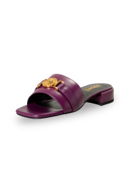 Versace Women's Gold Medusa Plum Leather Sandals Mules Shoes