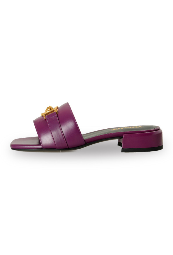 Versace Women's Gold Medusa Plum Leather Sandals Mules Shoes: Picture 2