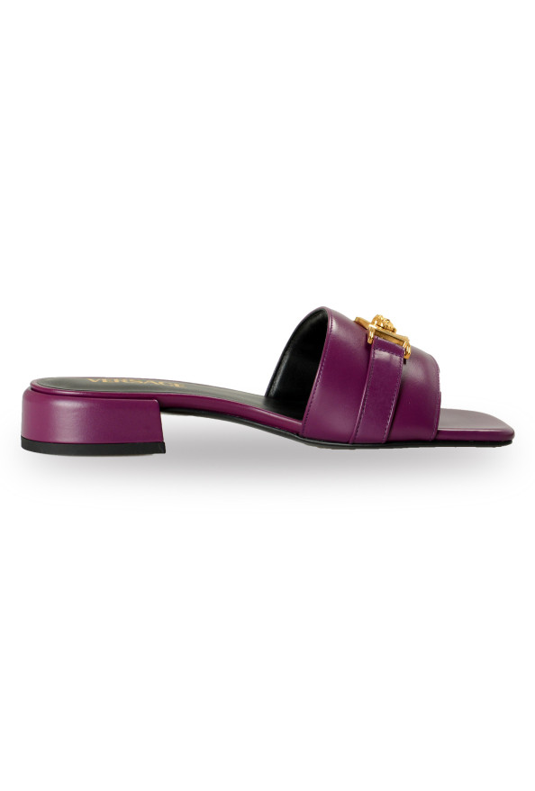 Versace Women's Gold Medusa Plum Leather Sandals Mules Shoes: Picture 4