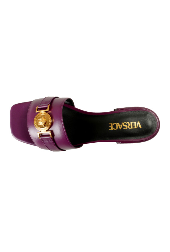 Versace Women's Gold Medusa Plum Leather Sandals Mules Shoes: Picture 7