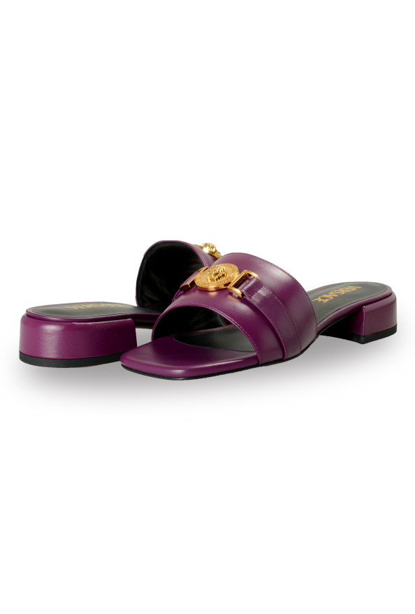 Versace Women's Gold Medusa Plum Leather Sandals Mules Shoes: Picture 8