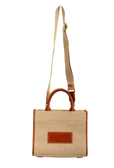 Versace Logo Leather Trimmed Fabric Small Tote Handbag Shoulder Bag