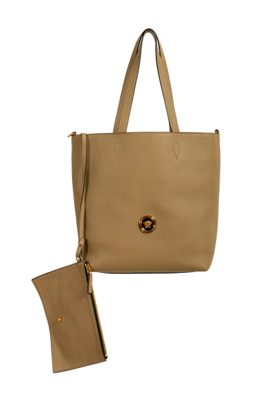 Versace Unisex 100% Textured Leather Medusa Logo Tote Handbag Shoulder Bag: Picture 2