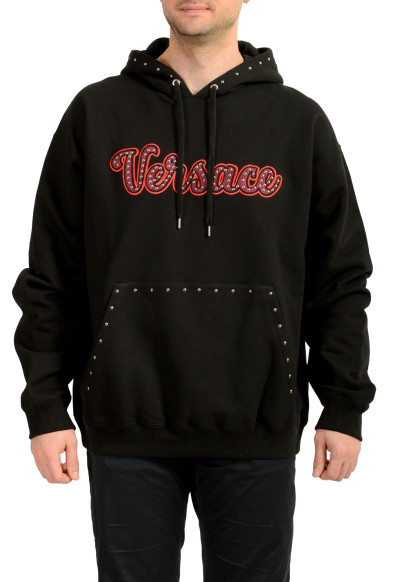 Versace Men's Black Mitchel Fit Logo Embroidered Sweatshirt Hoodie