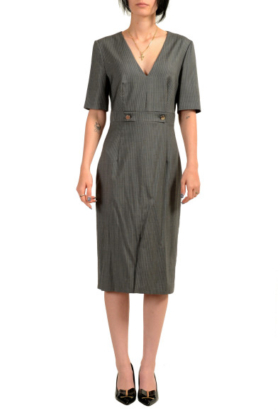 Hugo Boss Women's "Danoria" Gray Striped 100% Wool Pencil Dress
