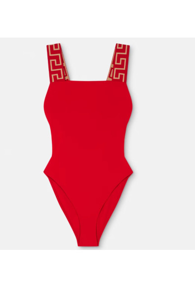 Versace Women's Greca Border One Piece Red Swimsuit