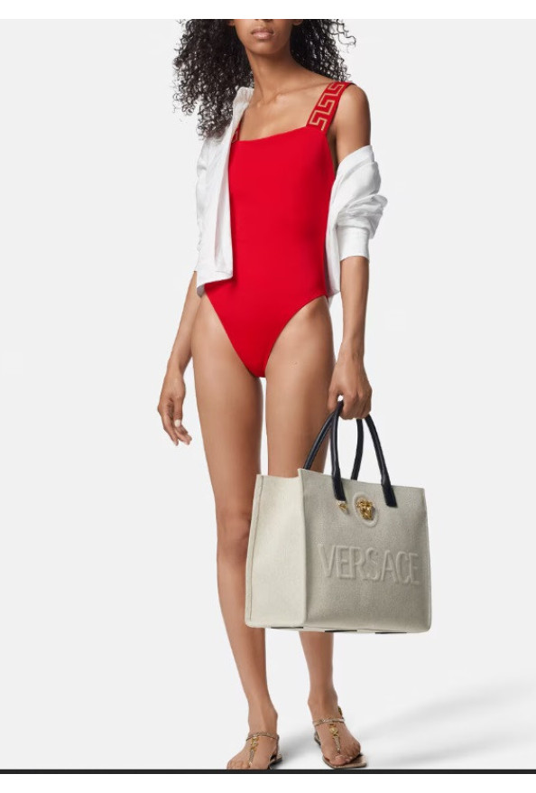 Versace Women's Greca Border One Piece Red Swimsuit: Picture 3