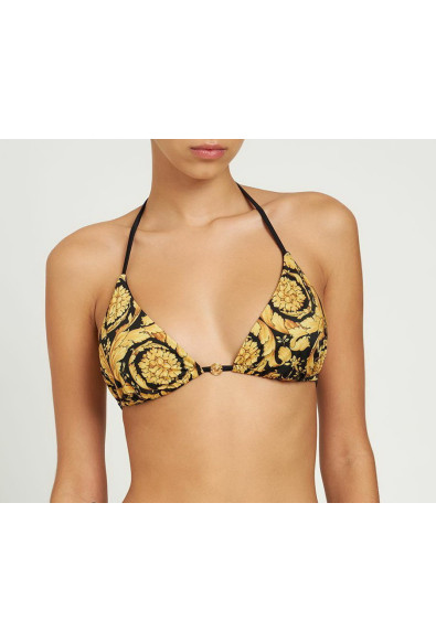 Versace Women's Gold & Black Barocco Print Swimsuit Top 