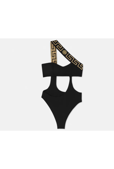 Versace Women's Greca Border One Piece Black Swimsuit 