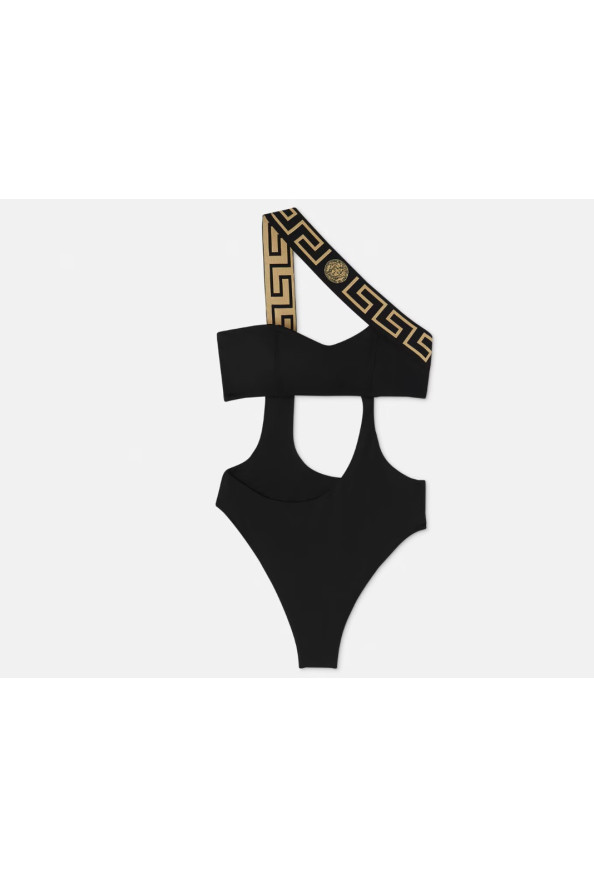 Versace Women's Greca Border One Piece Black Swimsuit 