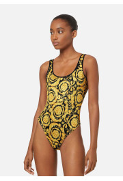 Versace Women's Black & Gold Barocco One Piece Swimsuit 
