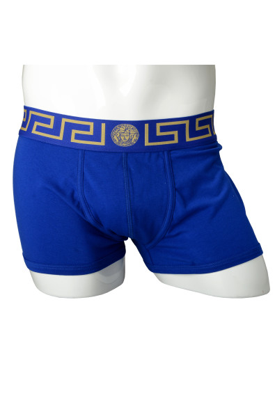 Versace Men's Blue Greca Border Low Rise Trunk Underwear