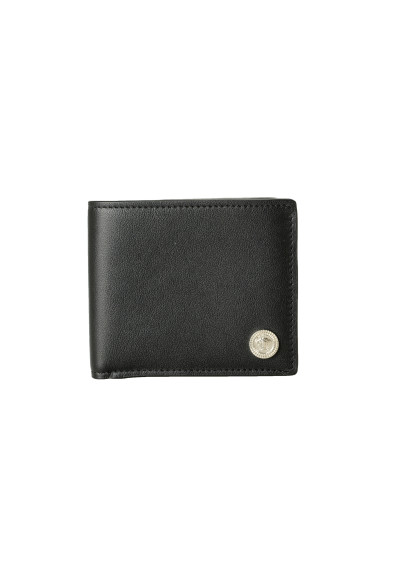 Versace Black Textured 100% Leather Silver Medusa Head Bifold Wallet