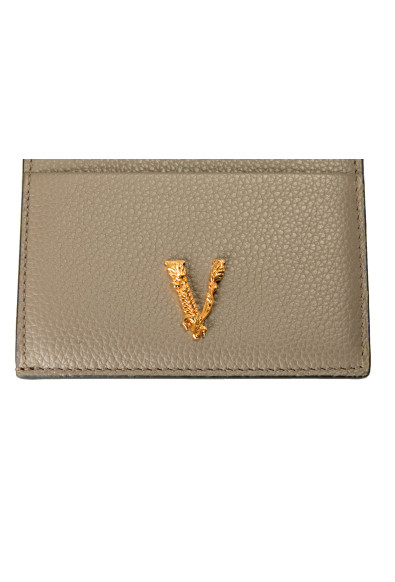 Versace Women's Gray 100% Textured Leather Gold V-Logo Card Case: Picture 2