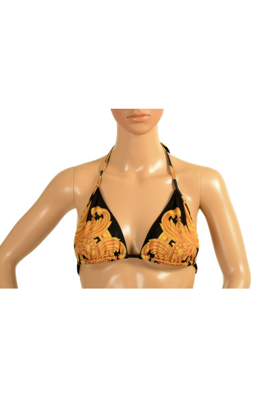 Versace Women's Gold & Black Barocco Print Swimsuit Top