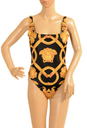 Versace Women's Black & Gold Barocco One Piece Swimsuit 