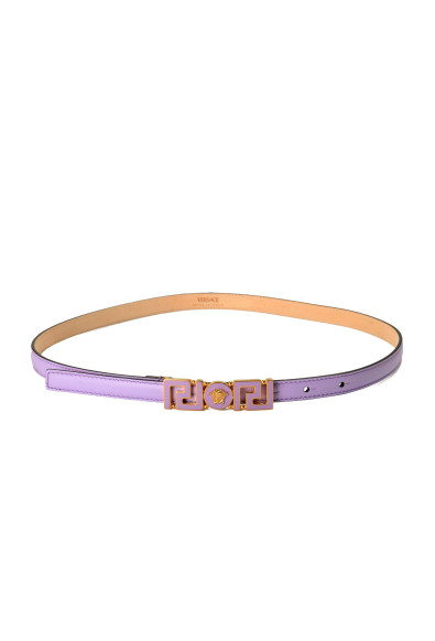 Versace Violet 100% Leather Medusa Head Logo Decorated Skinny Belt 