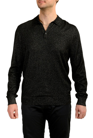 Hugo Boss "Sercury" Men's Shiny Black Button Up Pullover Sweater 