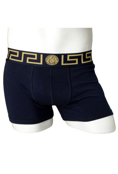 Versace Men's Navy Greca Border Low Rise Trunk Underwear 