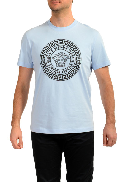 Versace Men's Blue & Black Medusa Logo Print Short Sleeve T-Shirt