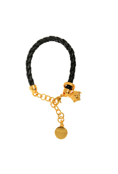 Versace Medusa Head Charm Black Braided Leather Adjustable Bracelet