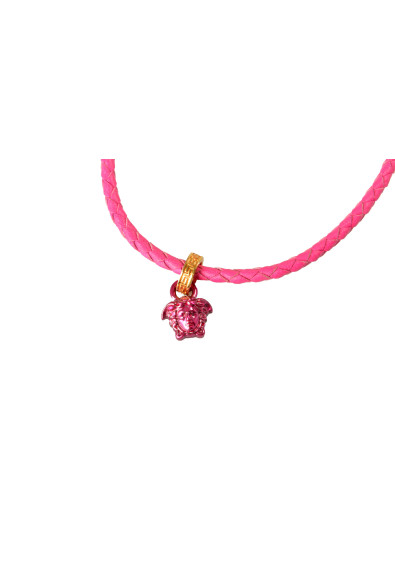 Versace Pink Leather Braided Gold Color Medusa Head Sparkle Necklace: Picture 2